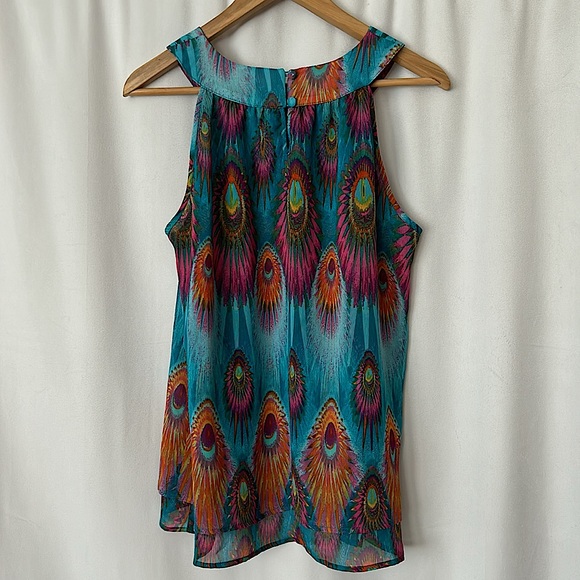 Adiva Beautiful Jewel Toned Blue Sleeveless Blouse Shirt Top **Size L** 🦚🦚 - Picture 2 of 5